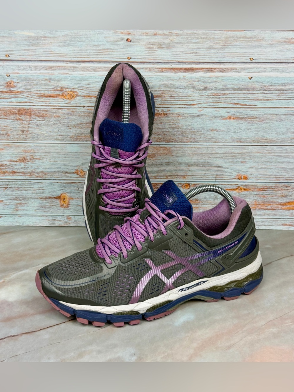 ASICS Gel-Kayano 22 Women’s Running Shoes Grey Light Purple and Colbolt Blue